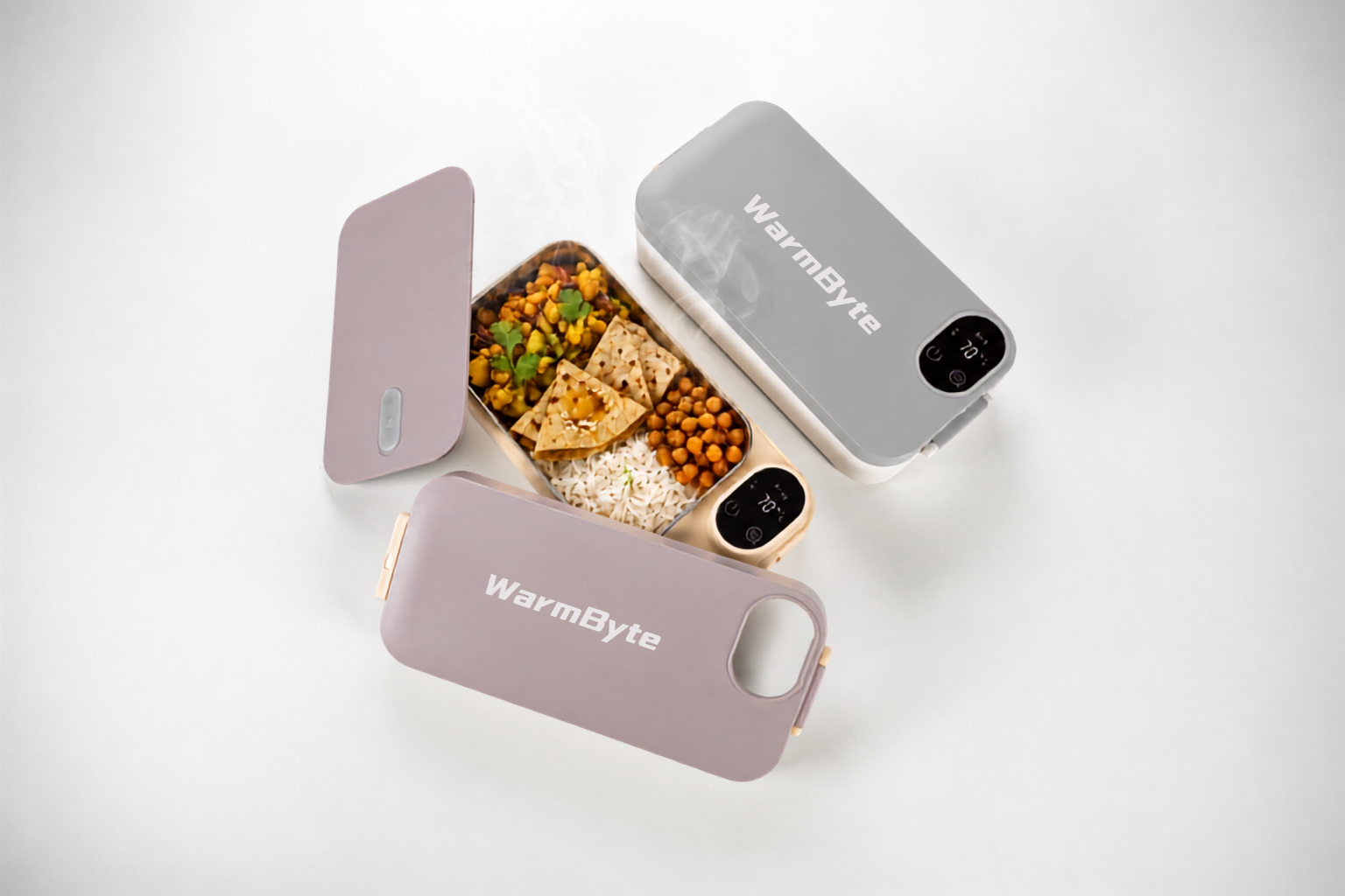 WarmByte Smart Heating Lunch Box in Graphite and Sandstone colours